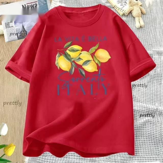 T-Shirt de coton d'été pour femmes au citron italien