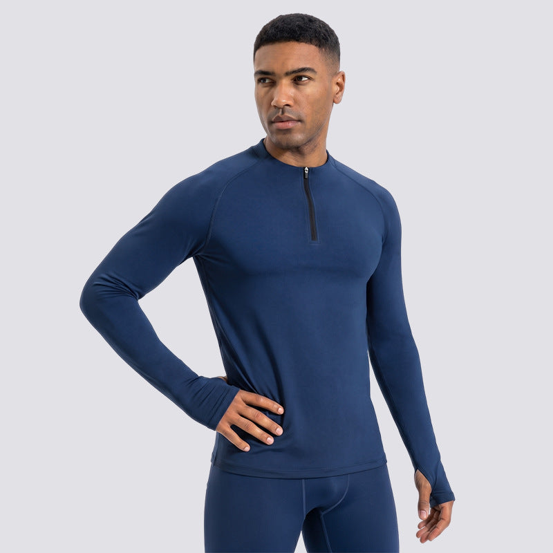 T-shirt sport demi-zip à manches longues pour hommes à séchage rapide