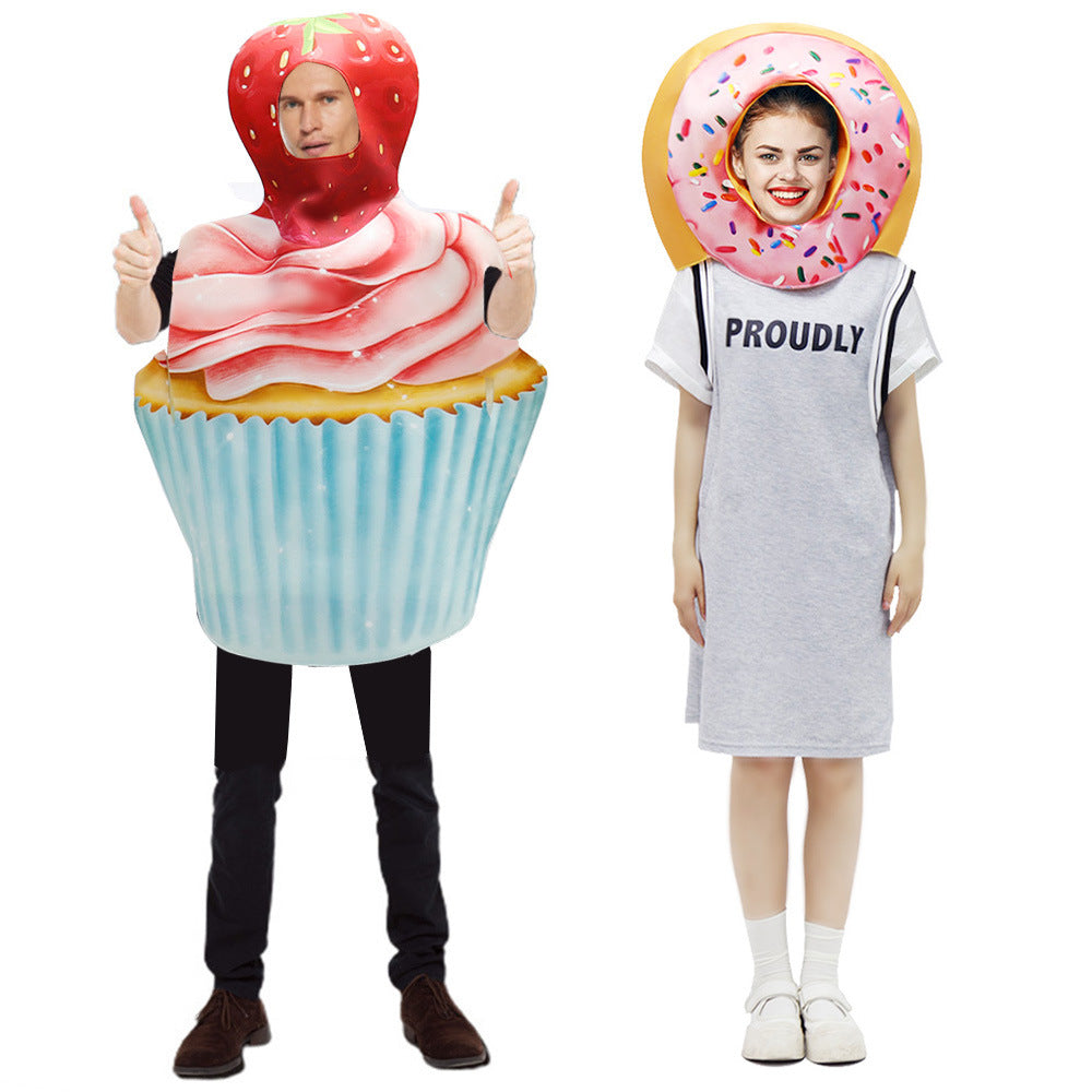 Halloween Party COS Donut Head Set Strawberry Cake Props scène performance costume