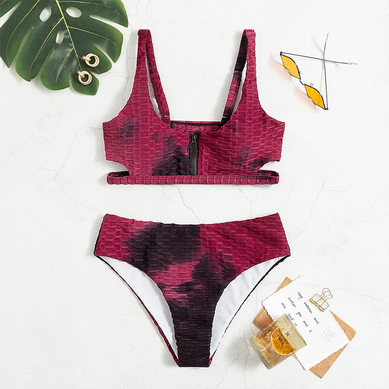 Gradient Sexy Zipper Maillot de bain deux pièces