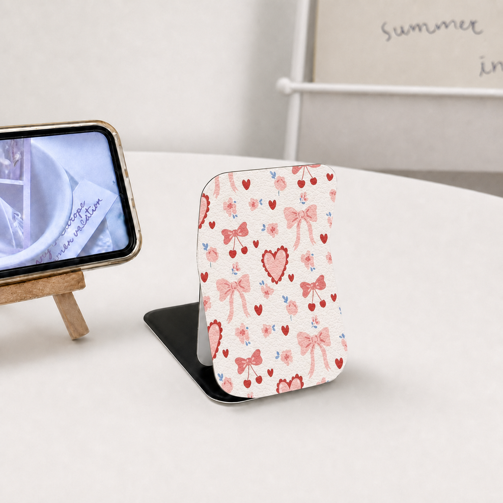 Sweet Coquette Bow Heart Print Folding Compact Mirror PU Leather Stand Up Pocket Maquillage Mi