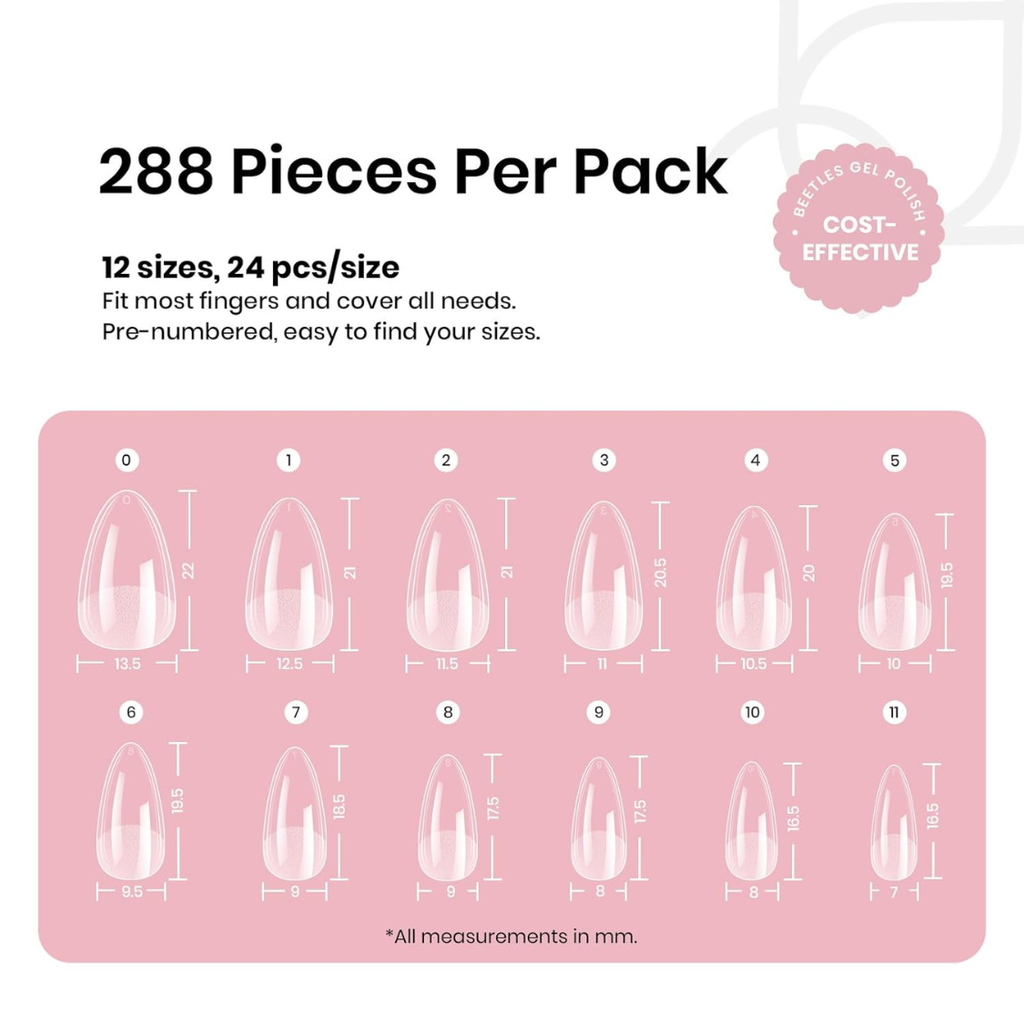 Trucs d'ongle en gel doux Amande courte 288pcs En 12 tailles