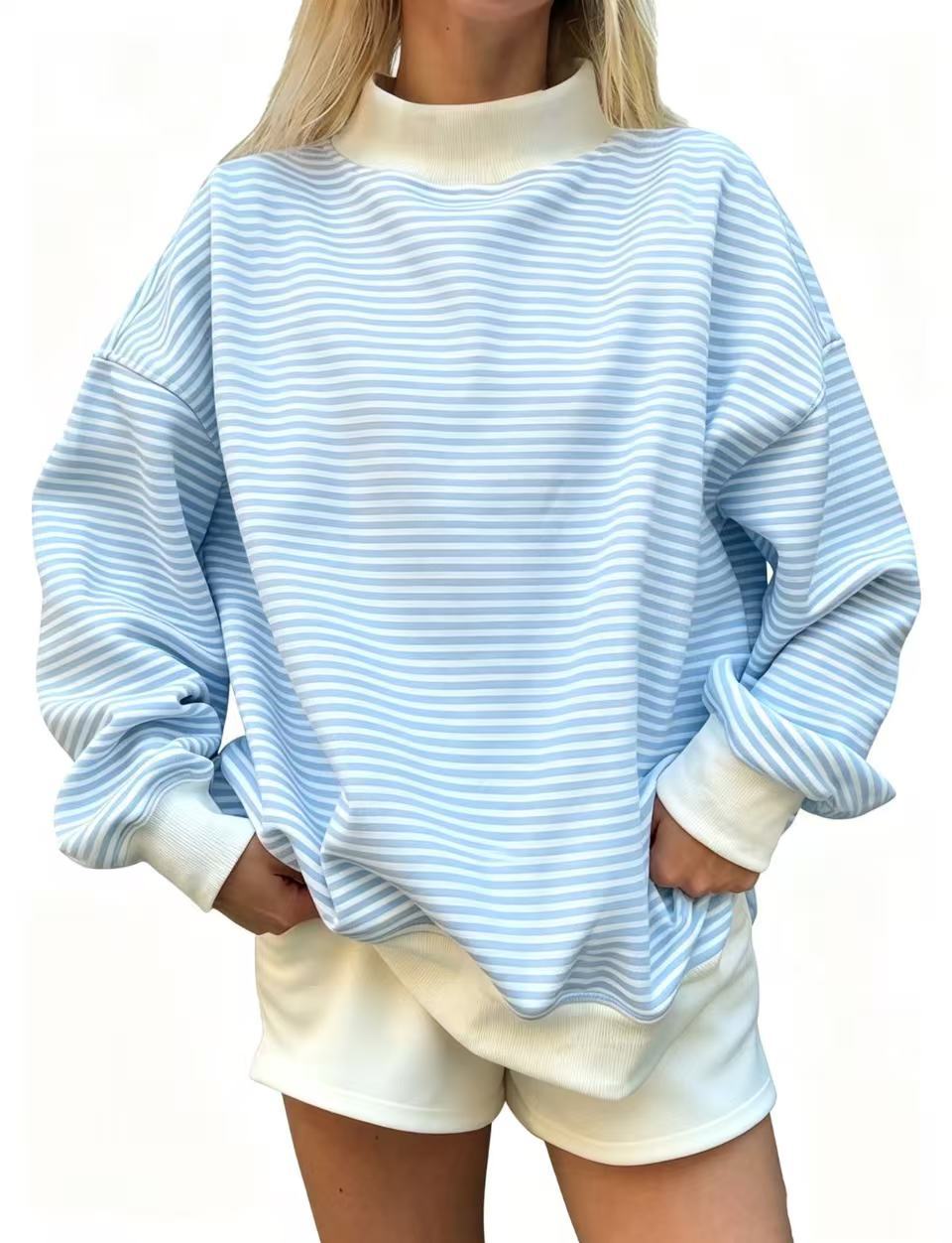 Fashion d'automne pour femme Pull à manches longues rayé