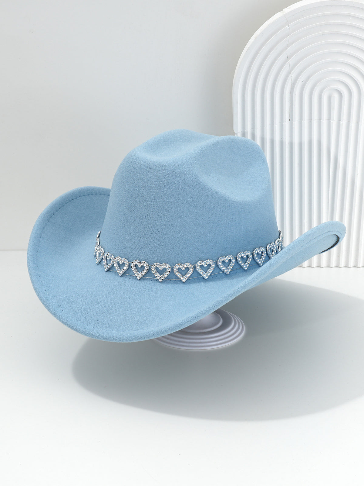 Elegant Denim Hat Hollowed-out Heart Top with Rhinestones