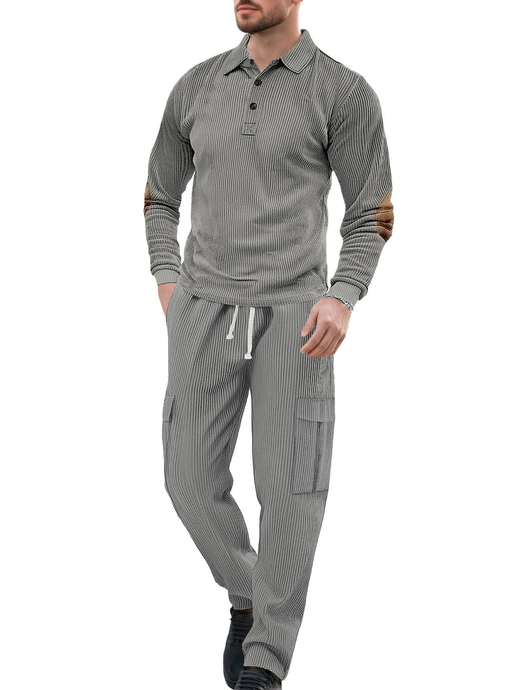 Ensemble de deux pièces sport casual homme avec collier de lapel et manches longues