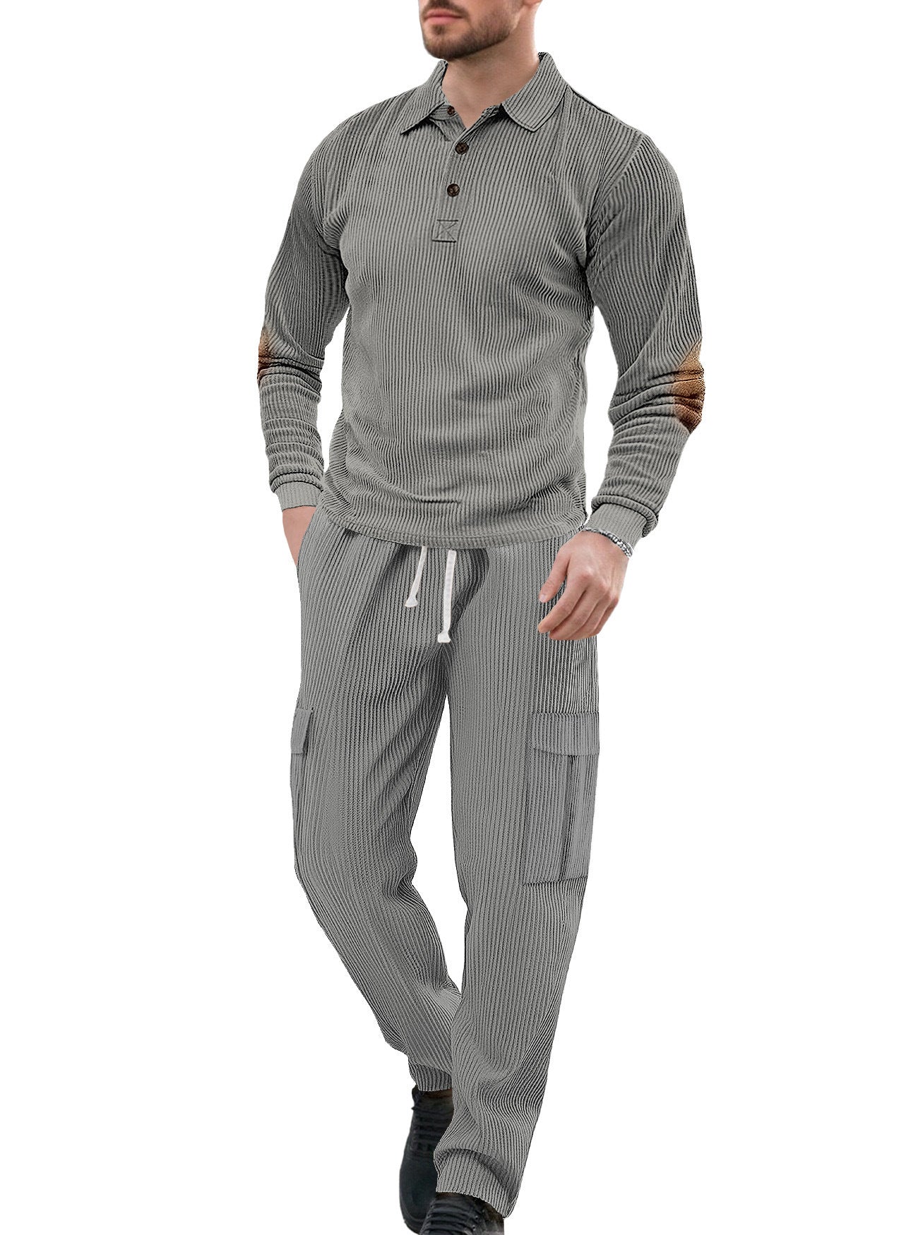 Ensemble de deux pièces sport casual homme avec collier de lapel et manches longues