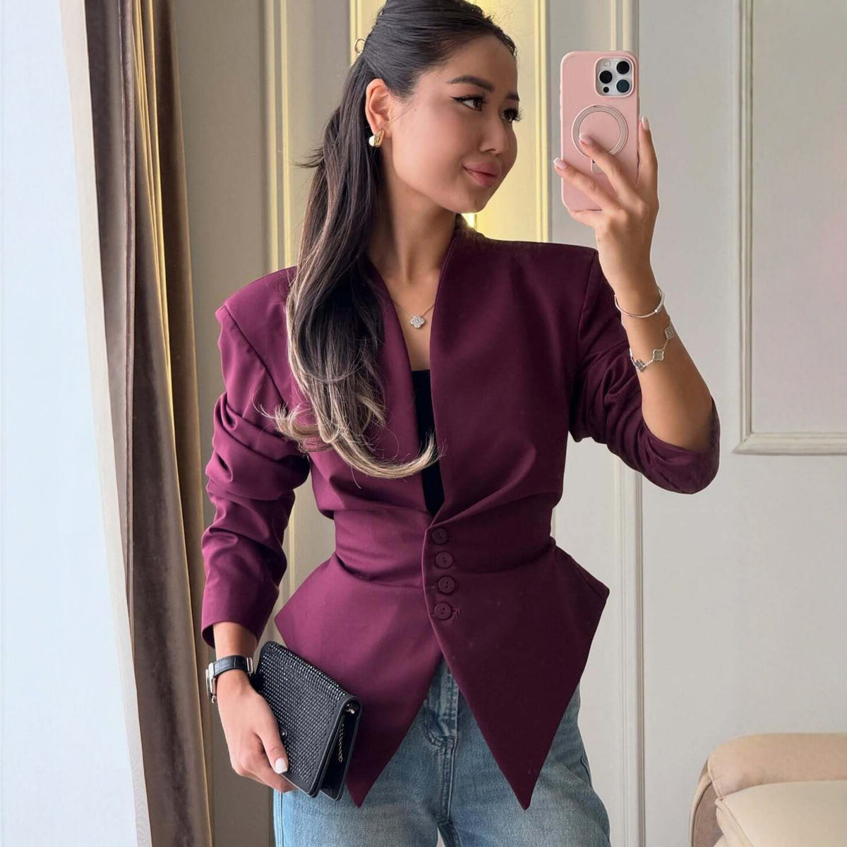 La mode européenne et américaine des femmes Slim-Fit Asymétrique Blazer manches longues élégant et