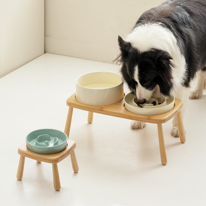 Ceramic Dog Bowl Pet Dog Slow-Feeding Anti-Choking Fooder Tip-Proof Bowl
