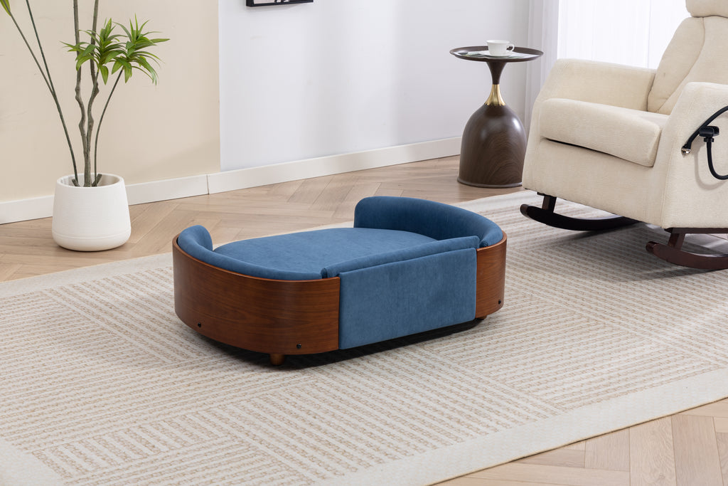 Style scandinave Lit de chien élevé Sofa Pet avec pieds en bois massif et noyer Bent Wood Bac