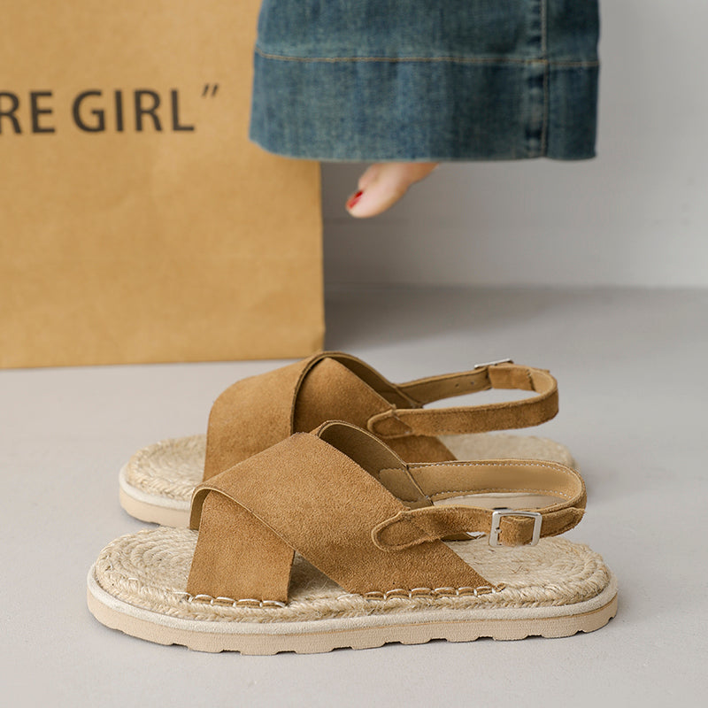 Femmes Boho Vacances Crisscross Wrap Suede Espadrille Sandales correspondant Casual Daily