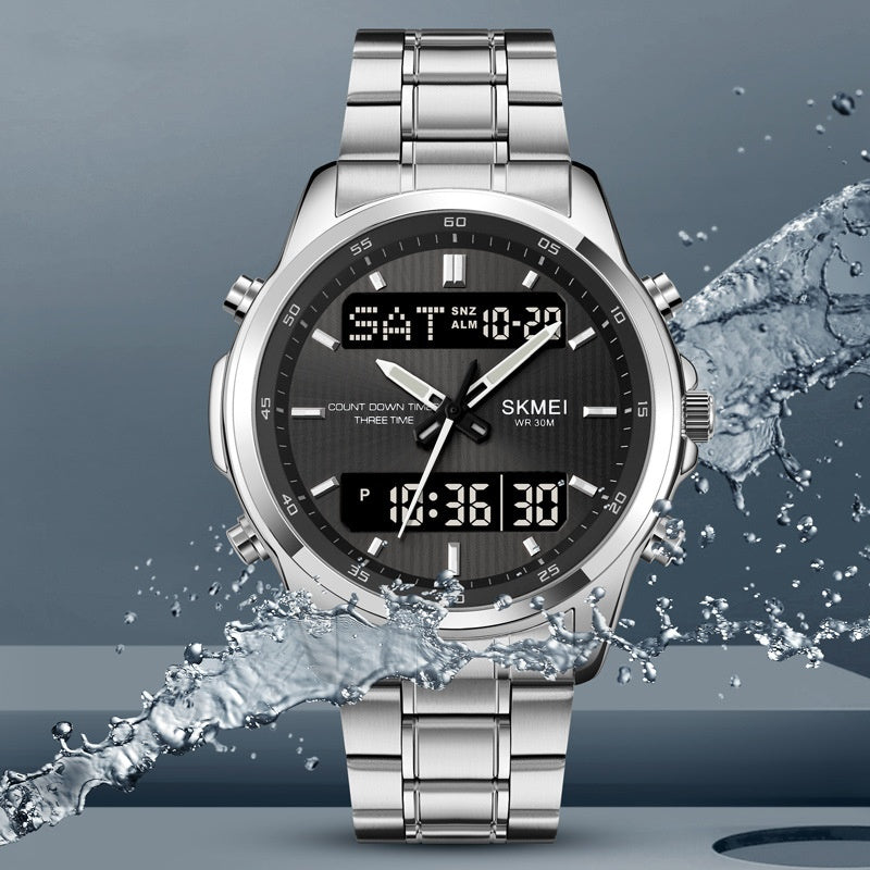 Montre en acier multifonctionnel pour hommes Double Display Sports
