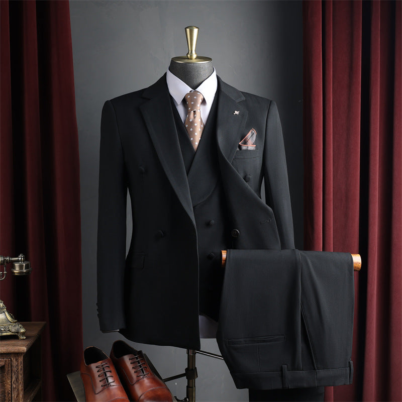 Hommes noir brun Peak Lapel double seins 3 pièces ensemble
