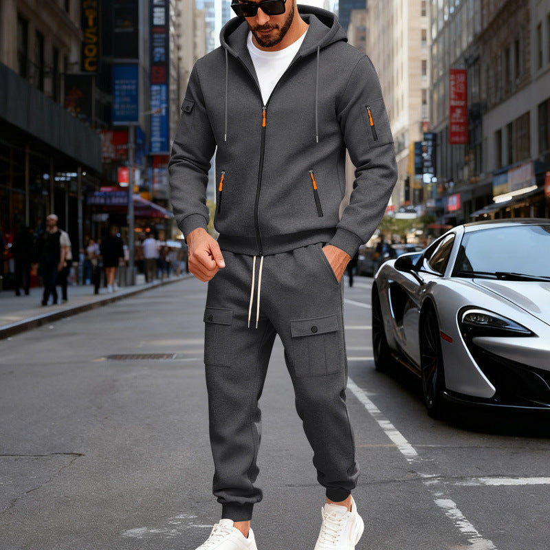 Jogging polaire homme, ensemble sweat à capuche et pantalon coupe ample