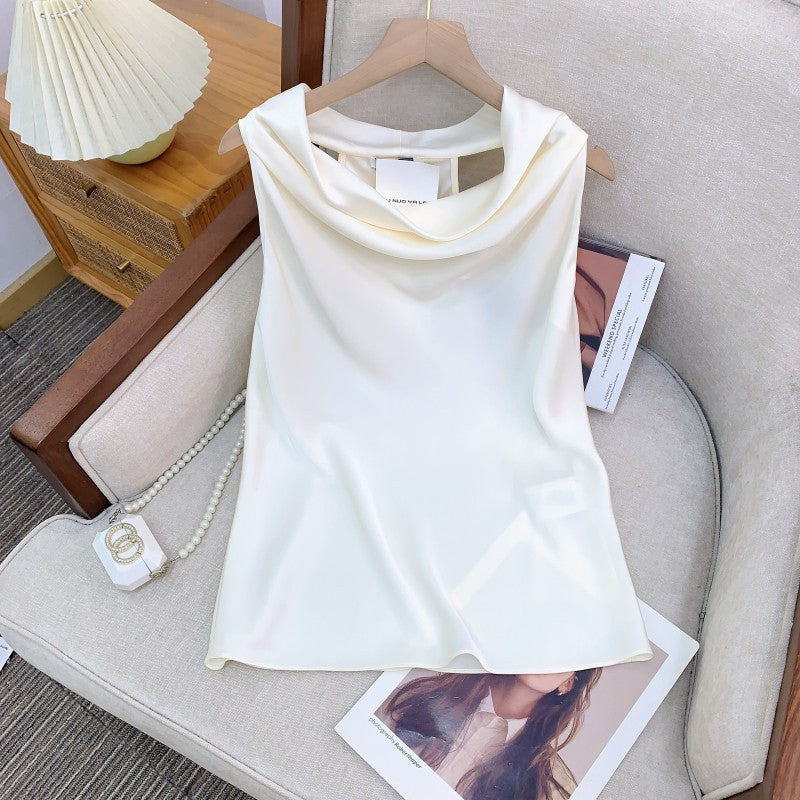 Double face Satin Lustrous Relaxed-fit Figure-flattering Halter Top