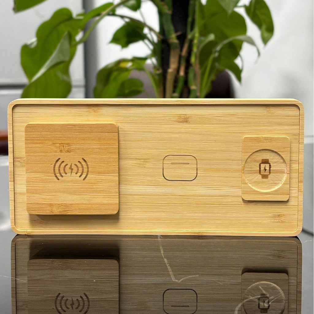 Support de recharge rapide sans fil en bambou et en bois