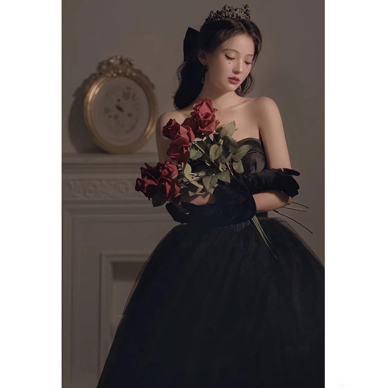 Robe de soirée noire peut porter anniversaire hôte léger de luxe Niche Wipe poitrine longue