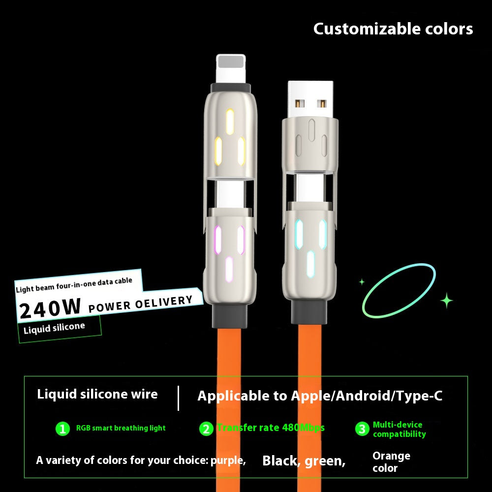 Adaptateur d'extension Real Silicone Data Câble de recharge de voiture quatre en un
