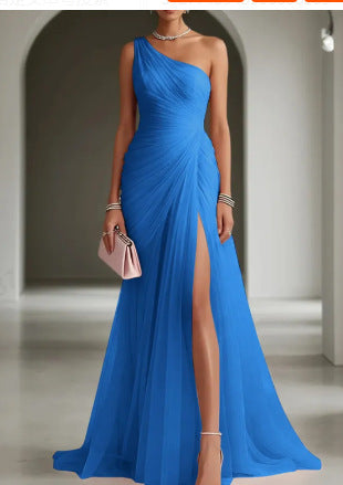 Robe de fête à une épaule fashionnable longue soirée