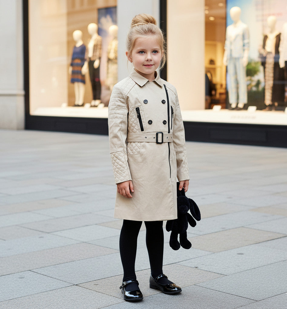 Filles Beige Trench Coat printemps léger coupe vent veste double poitrine 3-12