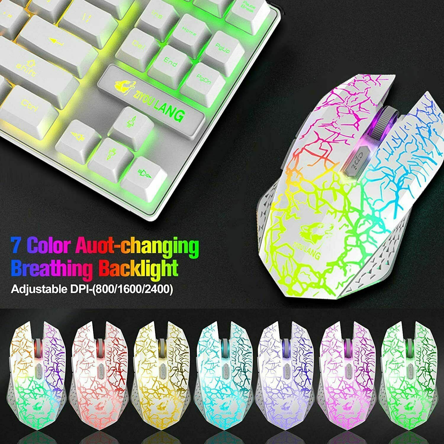 T87 sans fil jeu clavier et souris Rainbow rétroéclairé pour PC Mac PS4 Xbox One