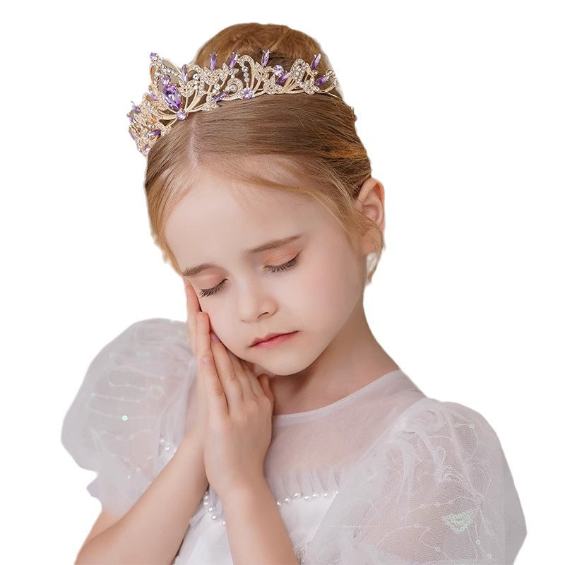 Children's Simple Purple Rhinestone Crown Hairstyle