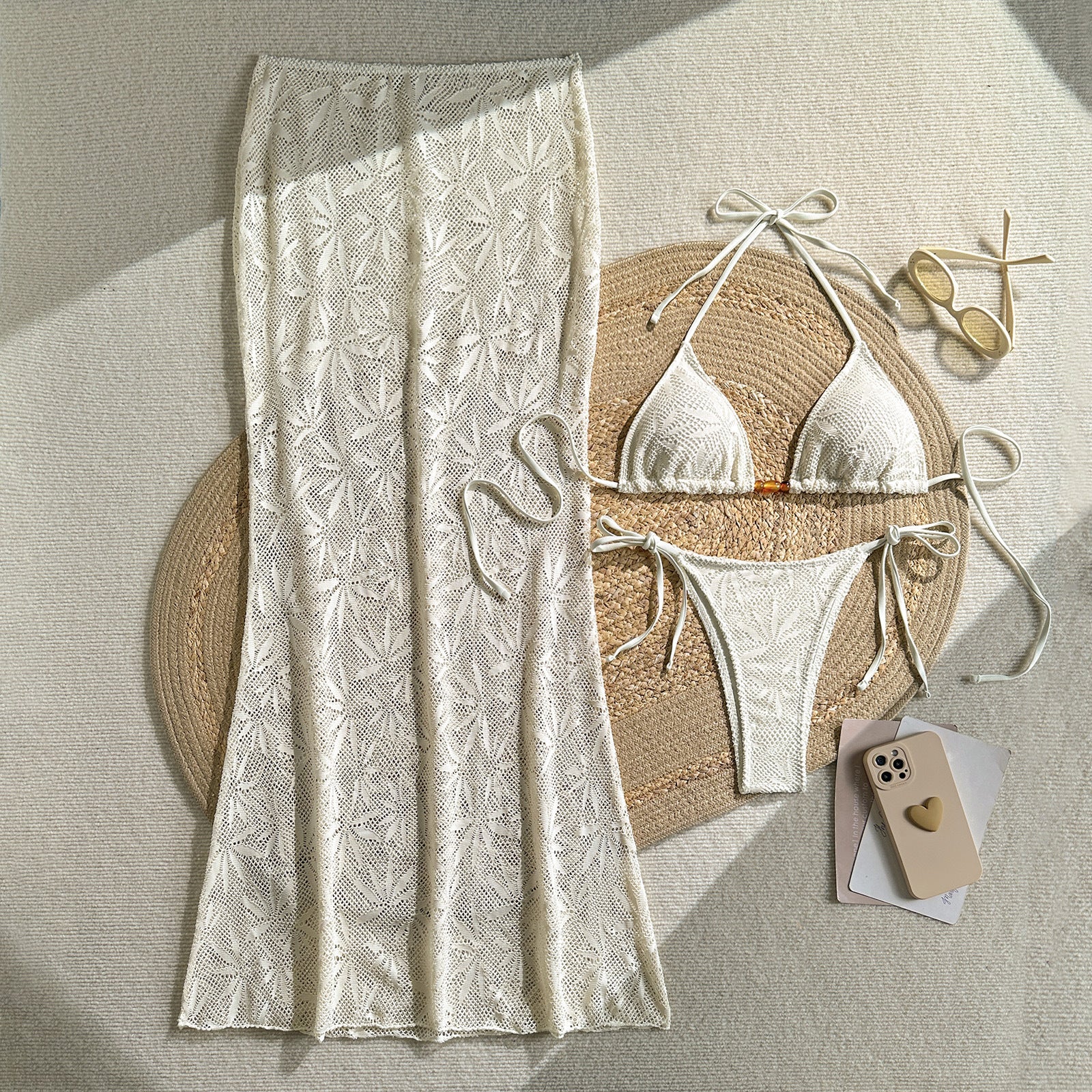 Sexy Solid-Color Femmes Robe Longue Bikini Set