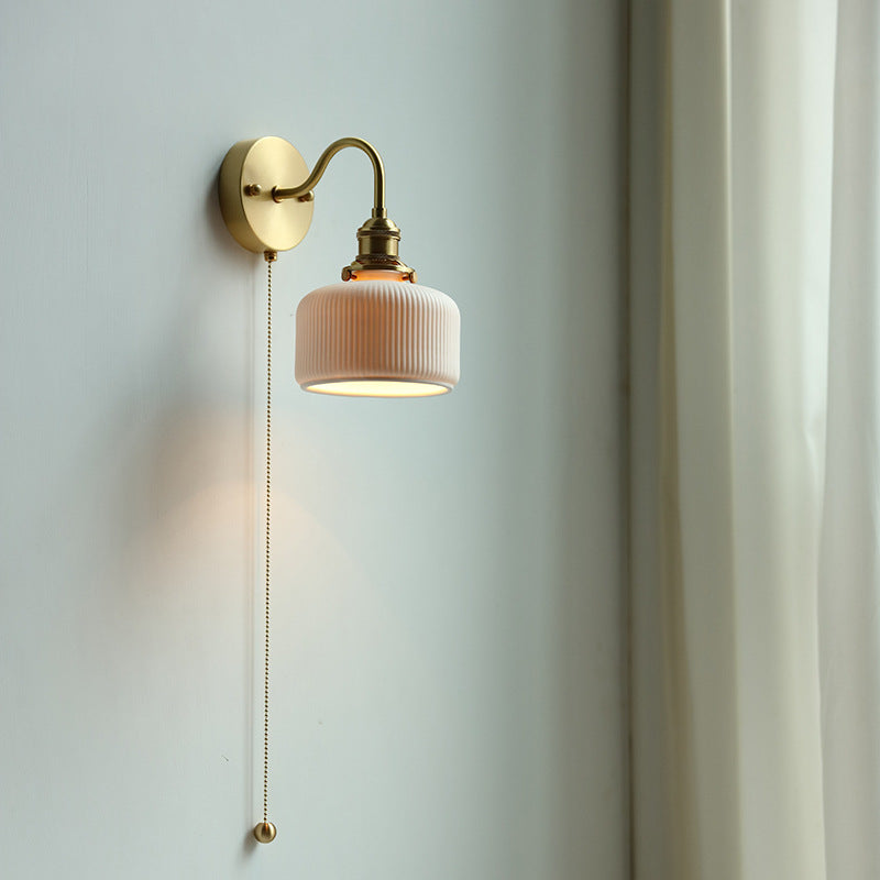 Chambre à coucher Mur Lampe Chambre à coucher Salon Céramique Cuivre Rotatable avec cordon de serrage
