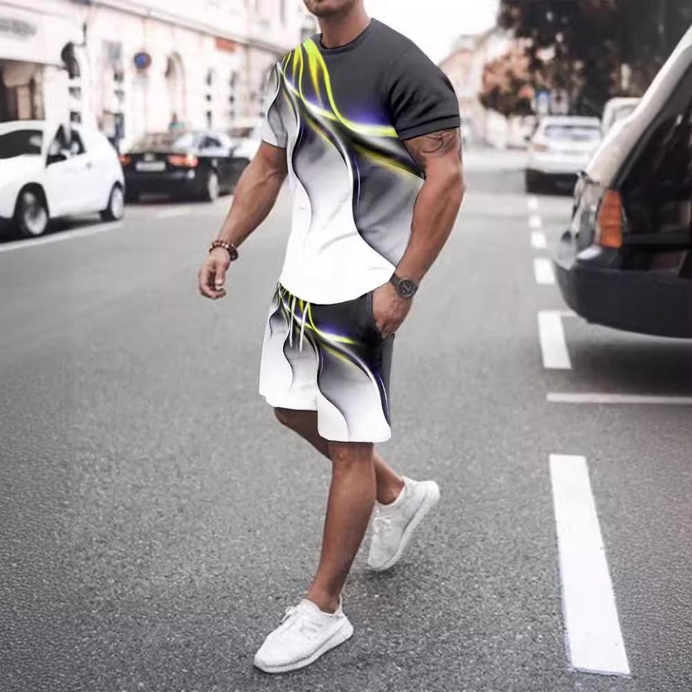 T-shirt casual homme Short deux-pièces imprimé Sportswear
