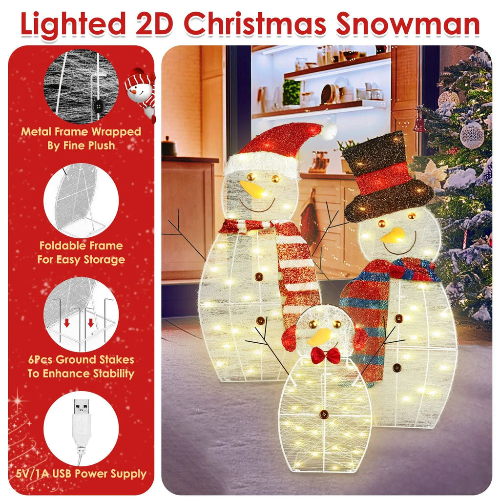 Décorations de famille de Snowman de Noël 3 pièces (Père/Mère/Bébé)
