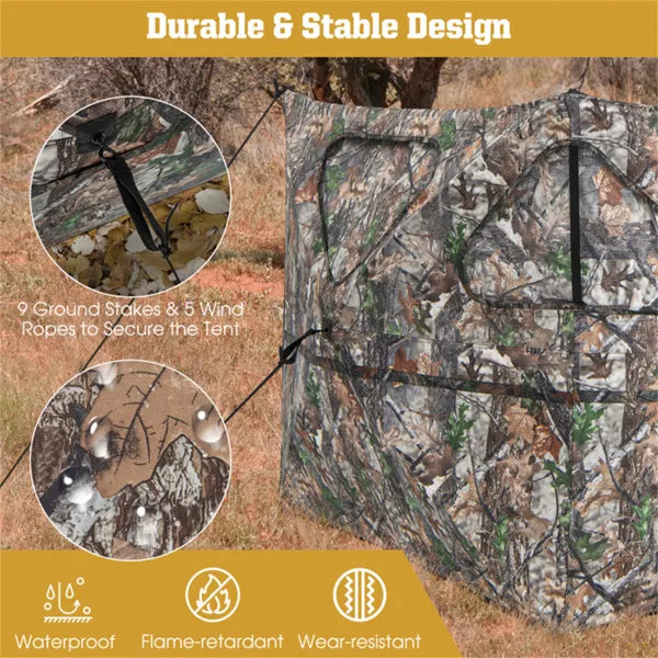 2-Panel See-through Hunting Blind - Pop-Up Design avec 3 prises de vue à travers les ports