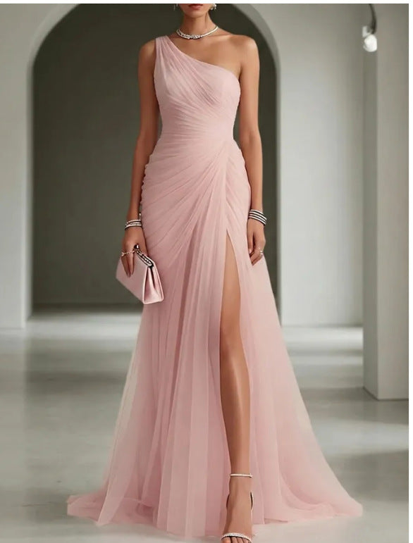 Robe de fête à une épaule fashionnable longue soirée