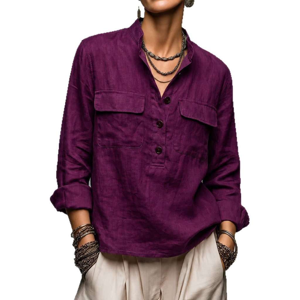 Blouse blanche à col V sophistiqué Femmes de style français Top