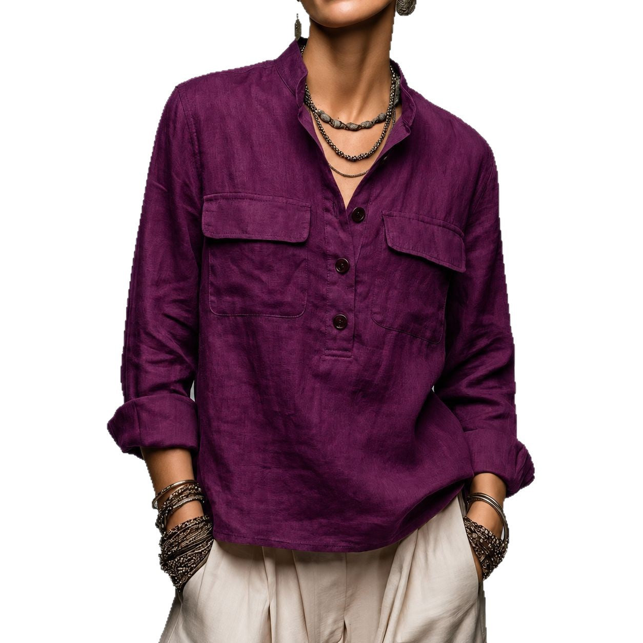 Blouse blanche à col V sophistiqué Femmes de style français Top