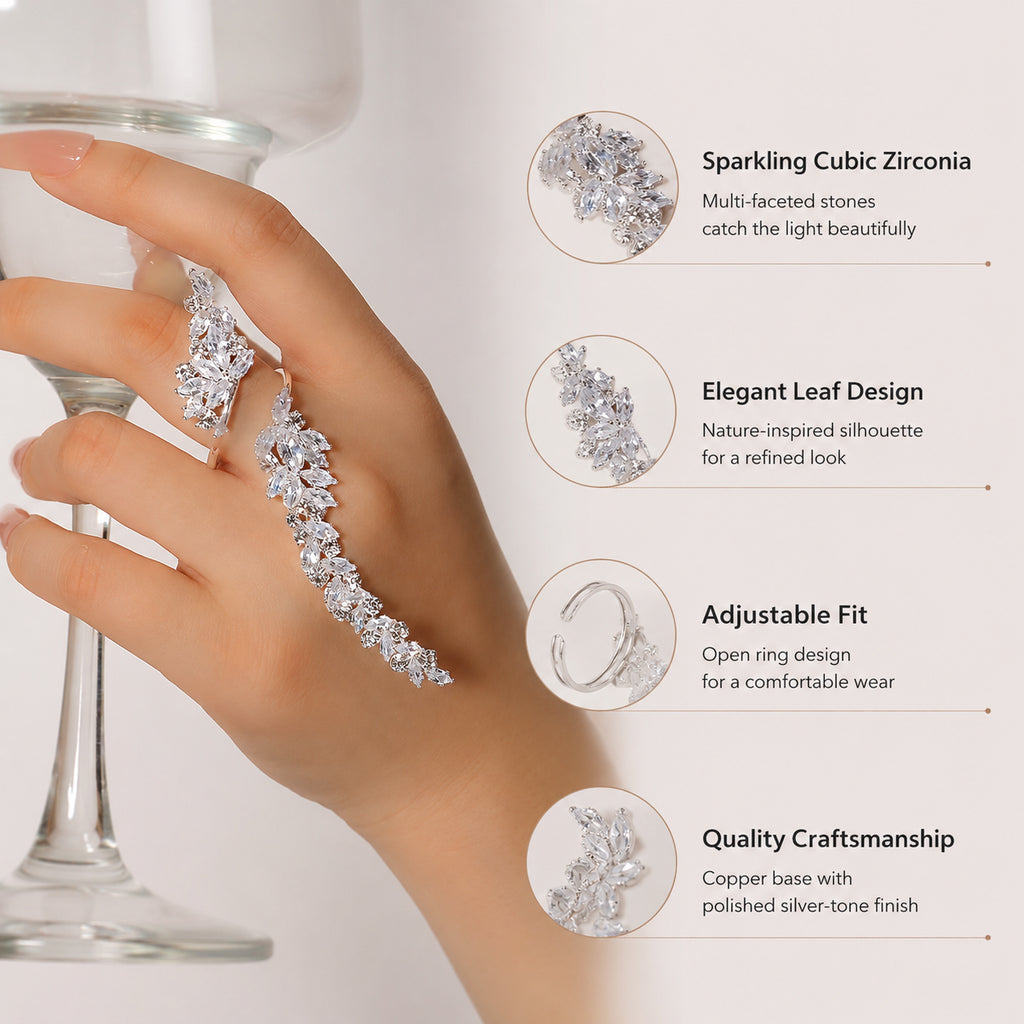 Bague Bracelet Tout-en-un Strass Flower Bijoux à la main Banquet Accessoire de mariage pour femmes