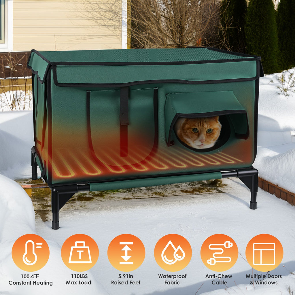 1Pc Maison de chat chauffée à l'eau extérieure Insonorisée à l'épreuve des intempéries Kitty Shelter Feral Cat Hea
