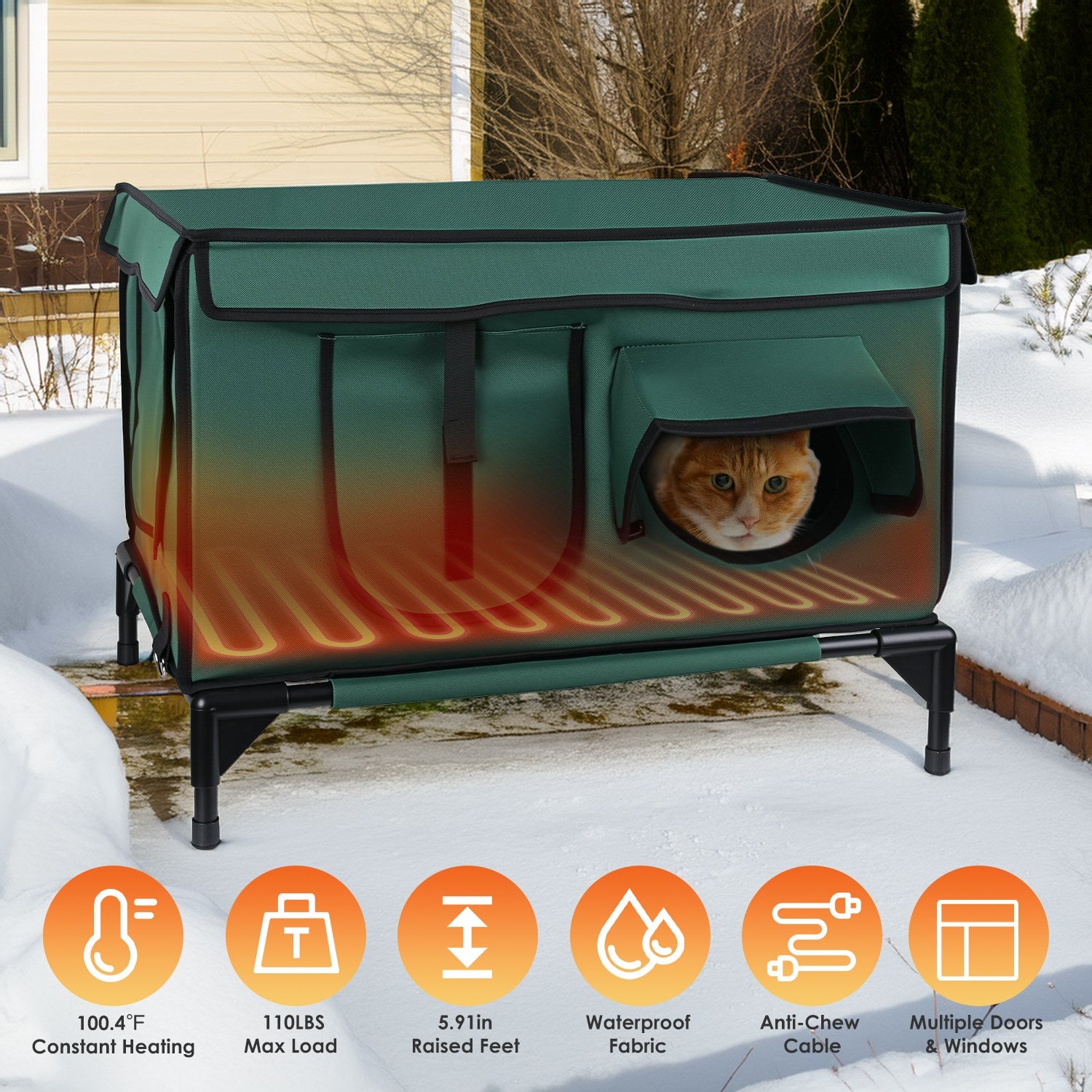 1Pc Maison de chat chauffée à l'eau extérieure Insonorisée à l'épreuve des intempéries Kitty Shelter Feral Cat Hea