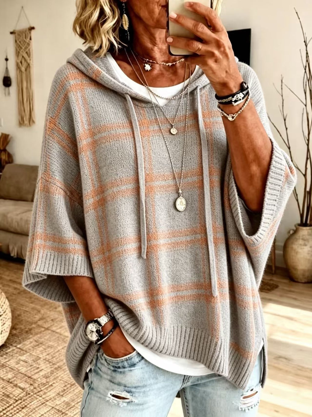 Chemise à capuche tricotée pour femmes