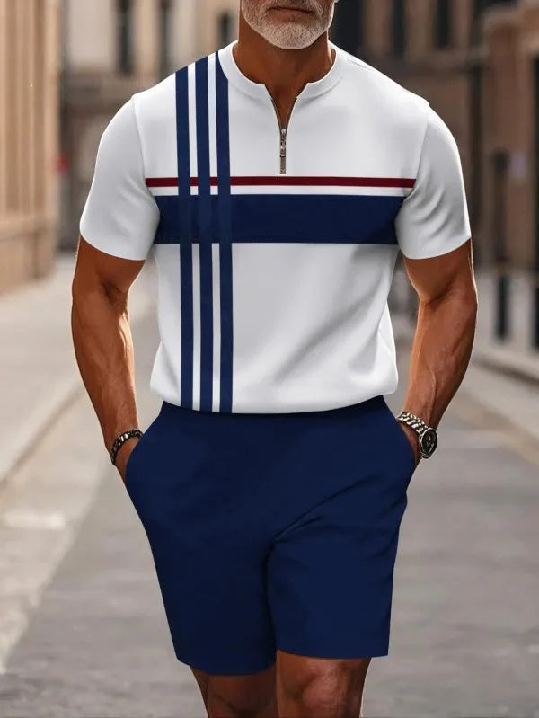 Shorts Zip en col mandarin et manches courtes pour hommes