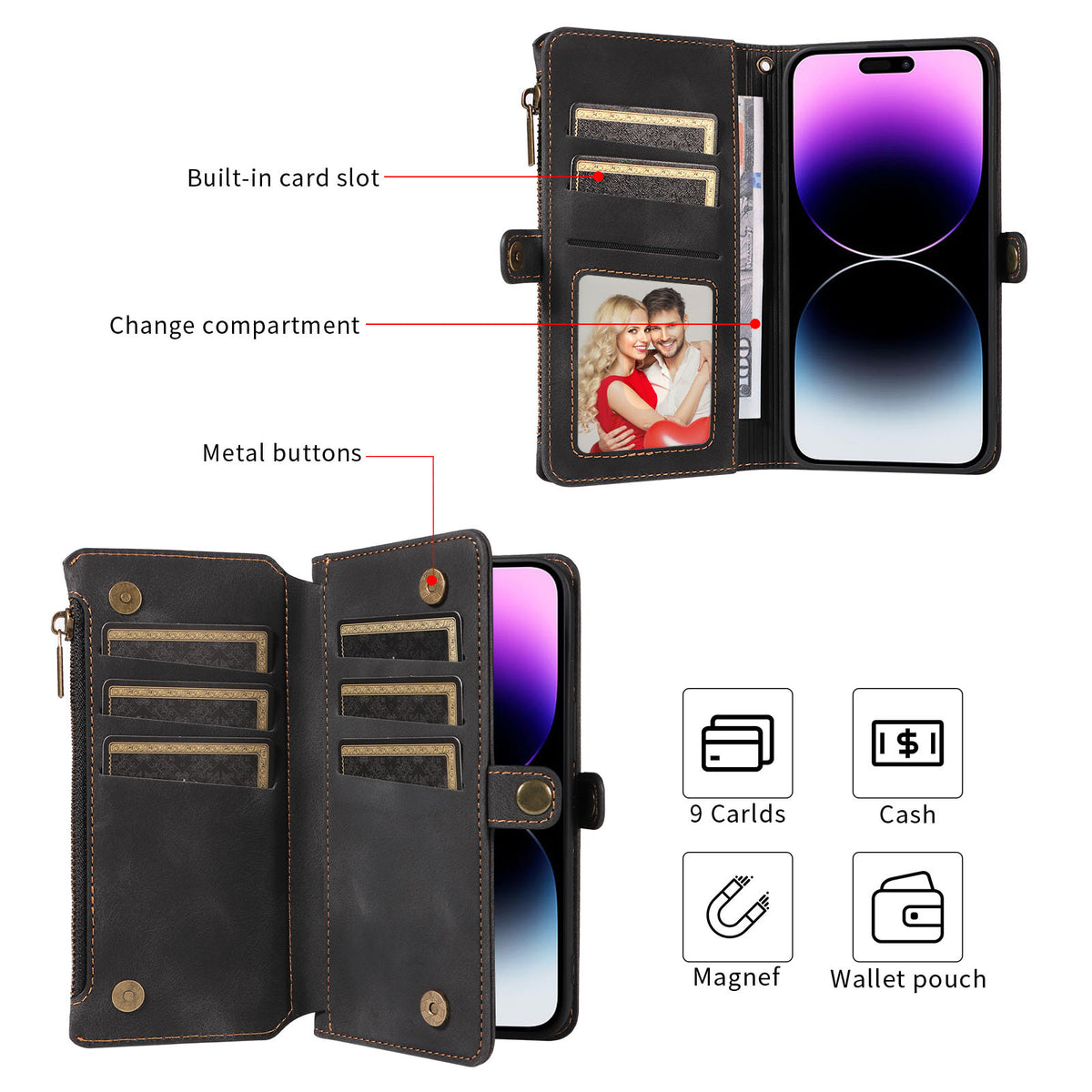 Étui de téléphone en cuir anti-chute