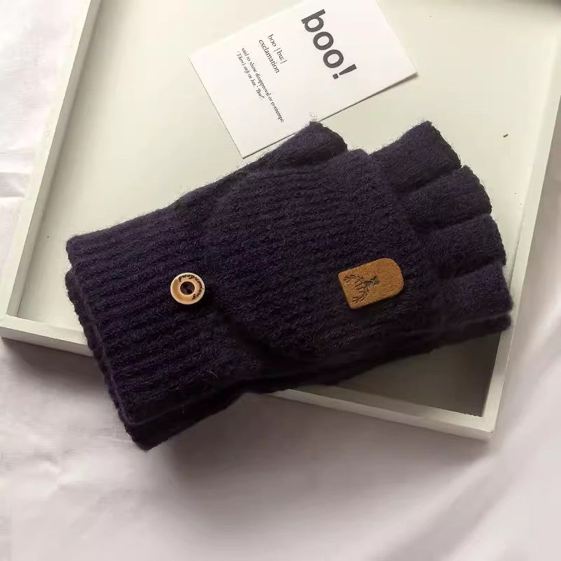 Gants de moitié doigt couple automne et hiver tricoter la laine Flip Riding chaud