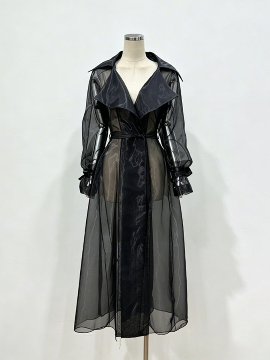 Sheer Organza Trench-Style Maxi Coat