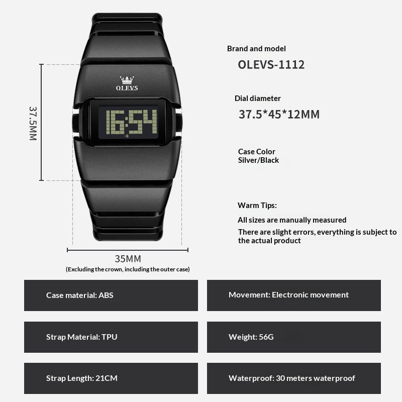 Affichage numérique mode Montre électronique étudiante de forme carrée haut de gamme