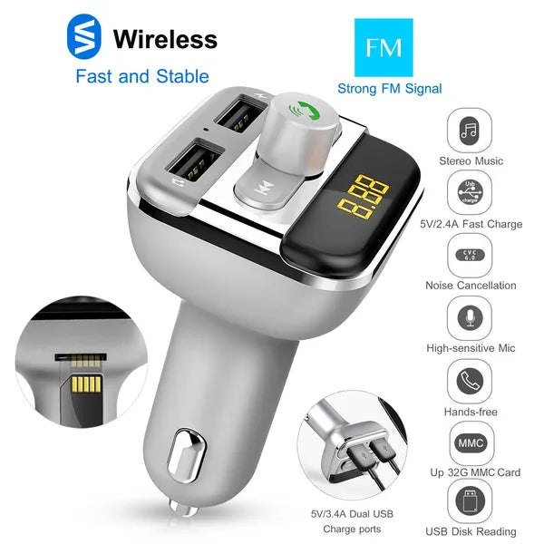 Emetteur FM sans fil de voiture 3.4A double charge USB sans mains Call Car MP3 Player