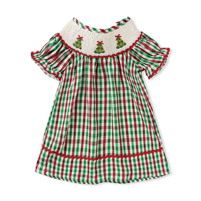 Bébé enfant Bébé Filles Robe de Noël Manche courte Arbre de Noël Brodé Plaid Ca