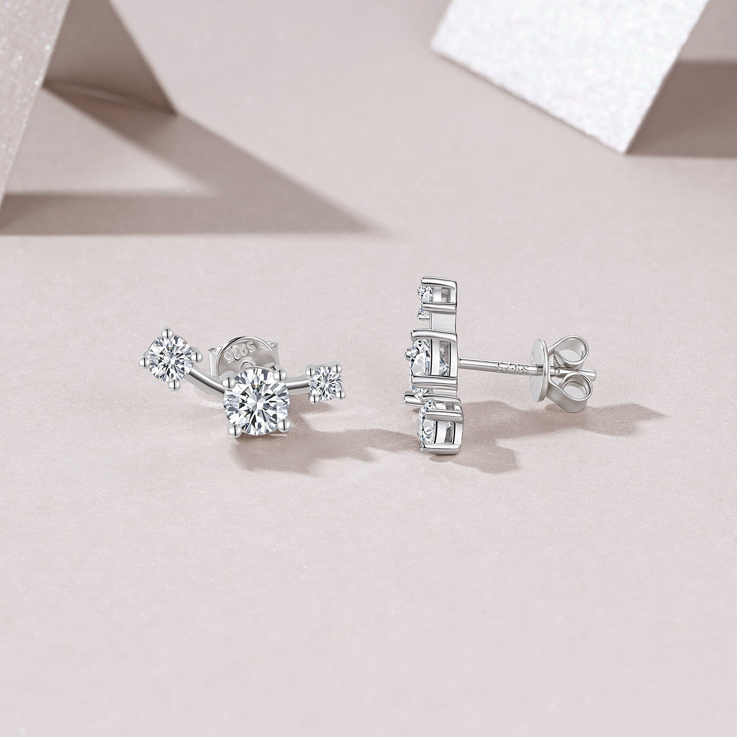 S925 Boucles d'oreilles en argent sterling à trois tons courbes