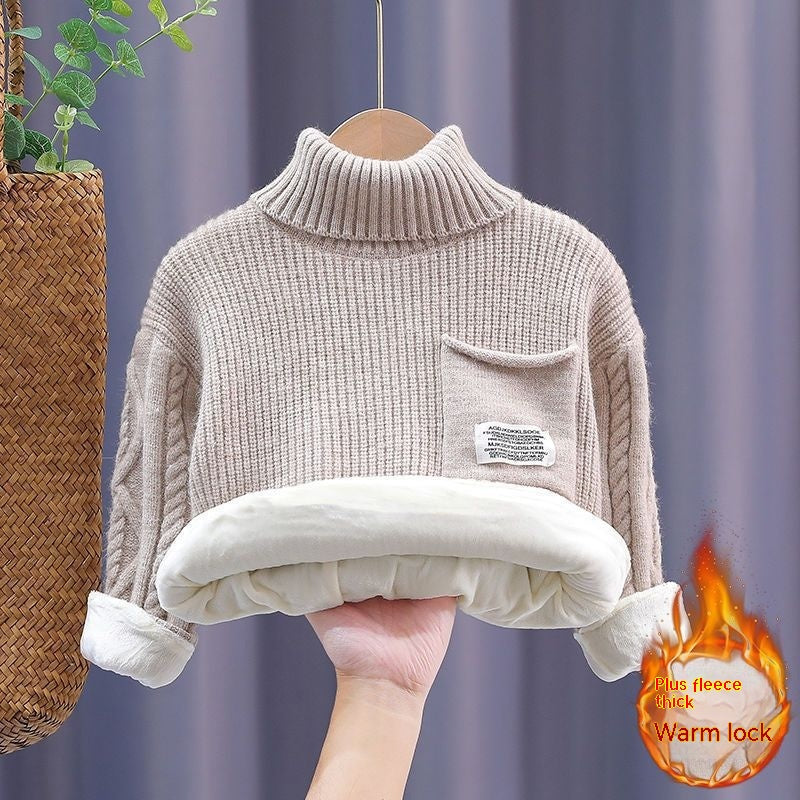 Chandail d'automne et d'hiver doublé chaud rembourré gardant les manches longues tricotées des enfants