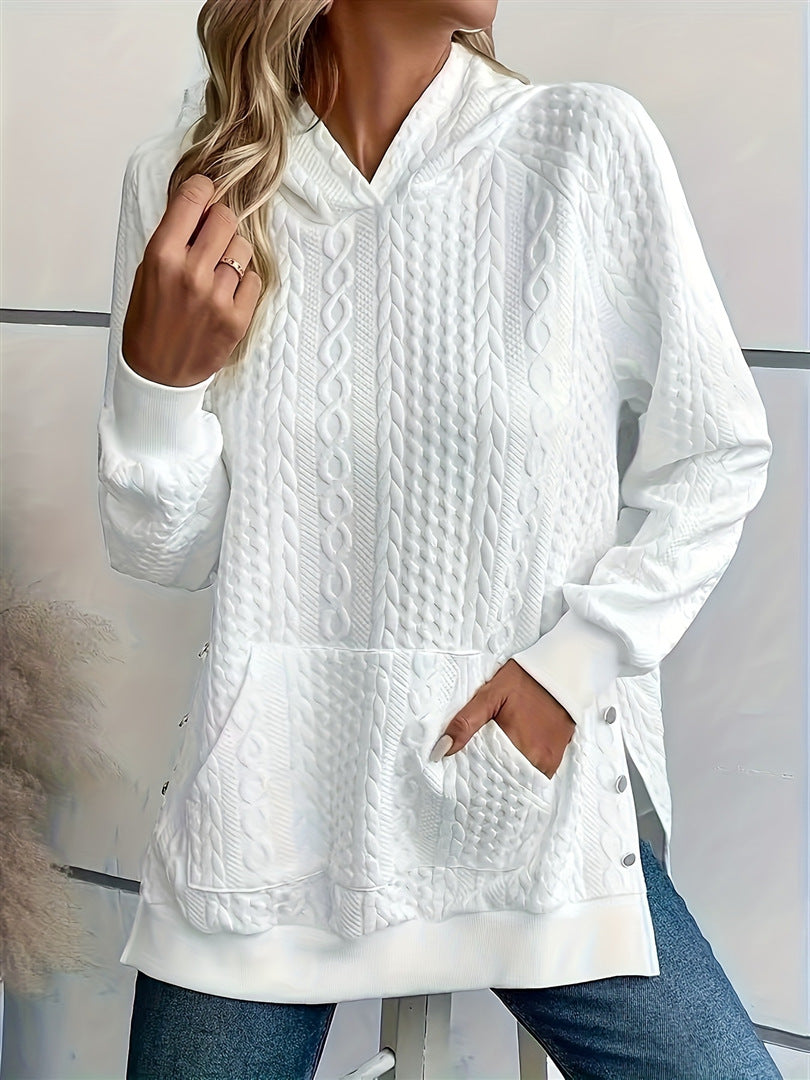 Amazon Autumn Simple Casual Mode Bouton latéral Loose Hooted mi-longueur Sweatshirt Pour Wom