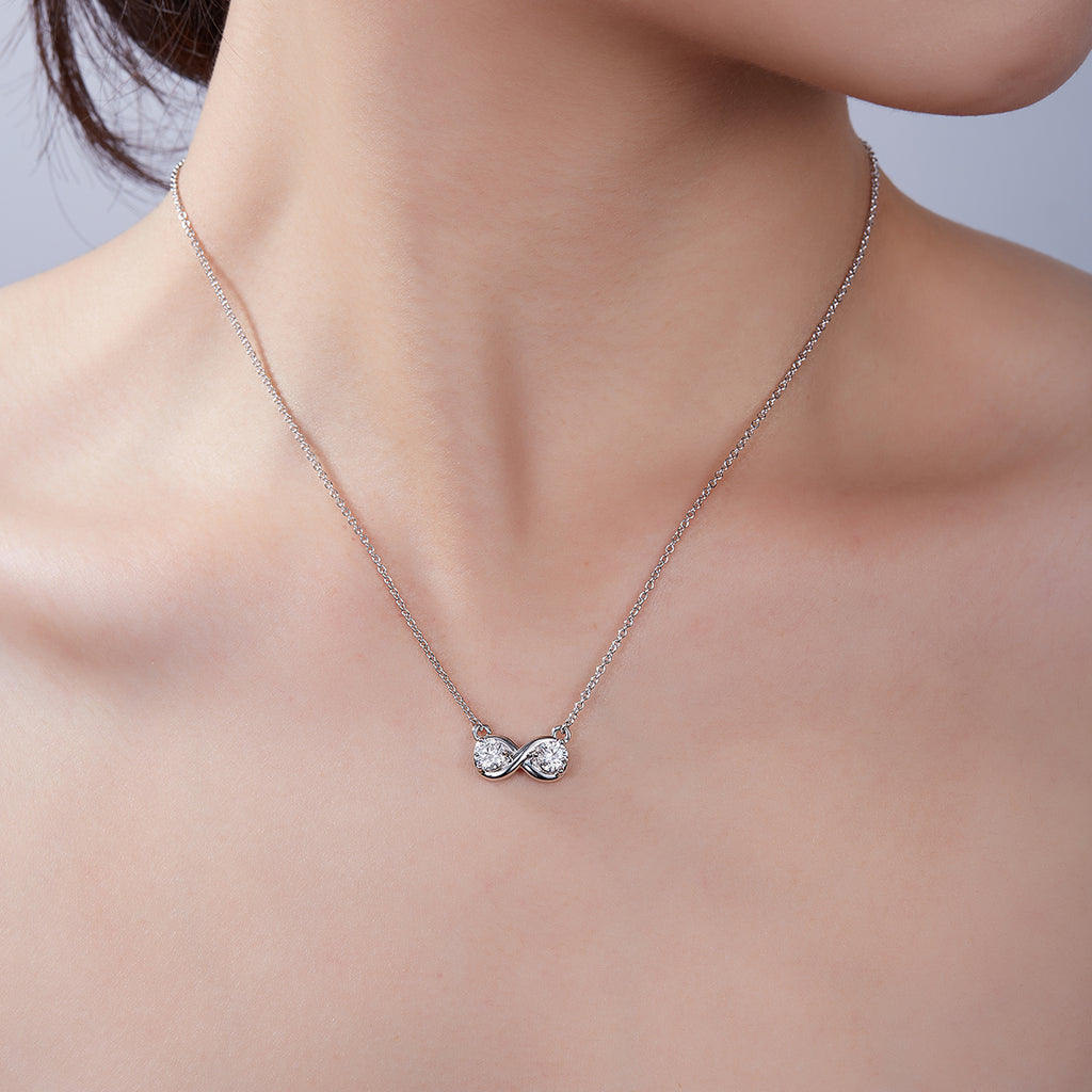 3.1g S925 Argent Sterling 1CT Collier infini en mousse 45cm 2 pendentif en pierre avec GRA