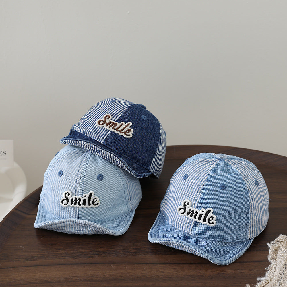 Bandes de patchwork Lavées Beanie bébé denim avec lettre Patch Soft Brim Casquette de baseball pour Ou