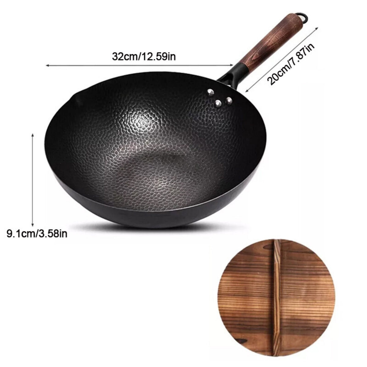 32CM Ménage en fer pur Wok en fonte non enduit pour cuisinières à induction de gaz